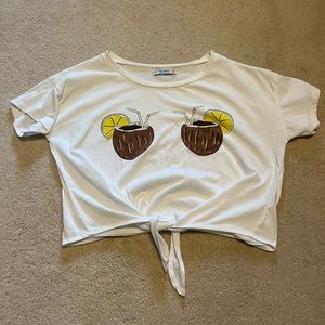 Pull & Bear Coconut Crop Top with tie front